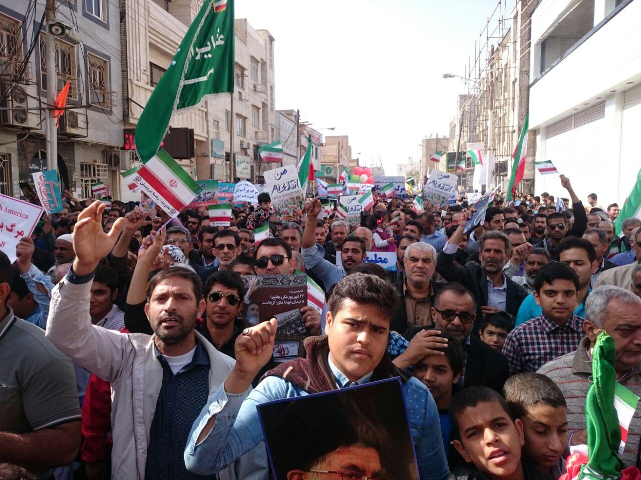 فریاد مرگ بر آمریکا مردم آبادان در راهپیمایی 22 بهمن