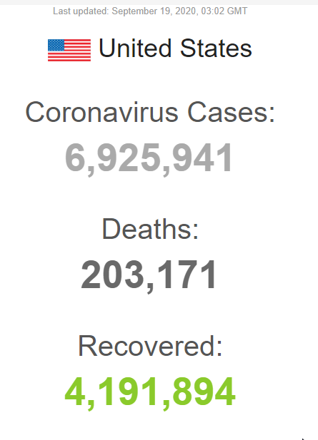 شمار جان باختگان کرونا در آمریکا بیش از ۲۰۳ هزار نفر