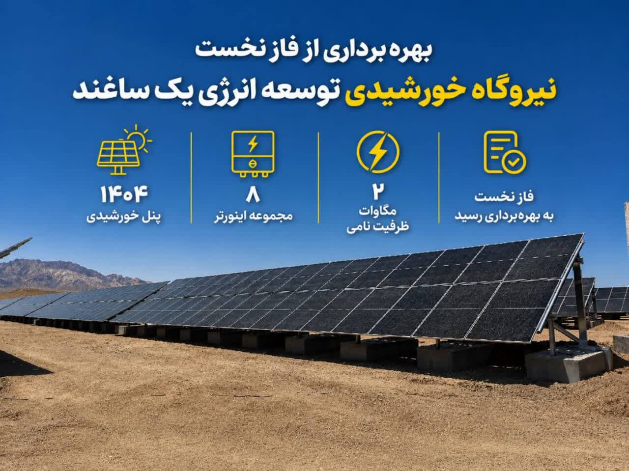 بهرهبرداری از مرحله نخست نیروگاه خورشیدی توسعه انرژی یک ساغند در اردکان بهرهبرداری از مرحله نخست نیروگاه خورشیدی توسعه انرژی یک ساغند در اردکان